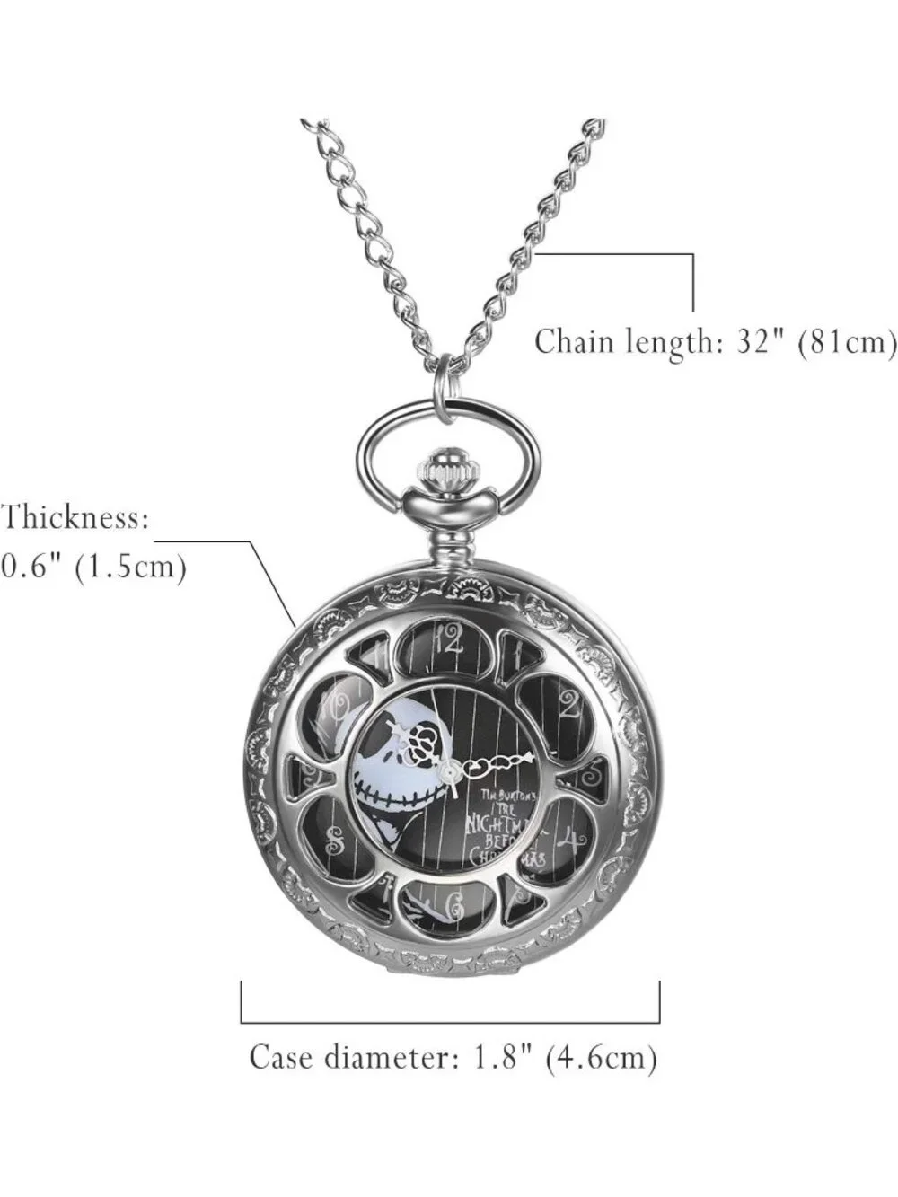 Unisex Silver Analog Christmas Antique Quartz Hollow Chain Necklace Pocket Watch